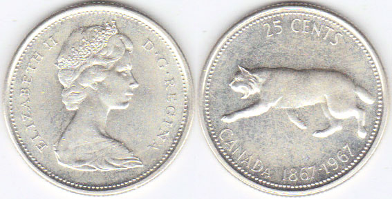 1967 Canada silver 25 Cents (Confederation) A000991